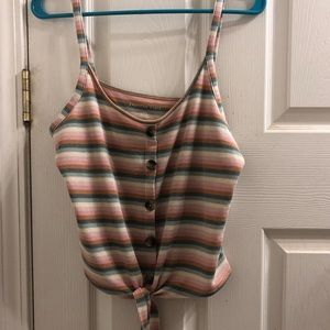 striped tie front tank top